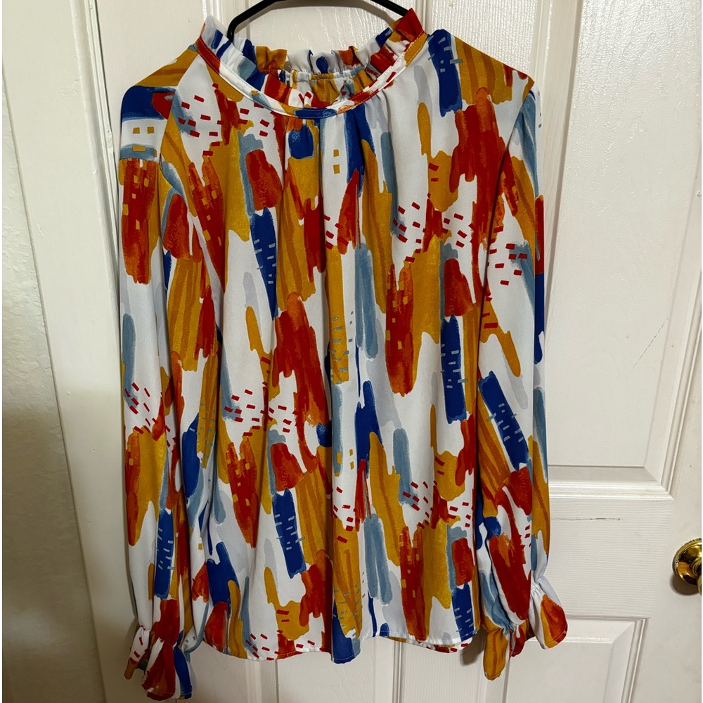 Colorful white blouse worn 2/3 times